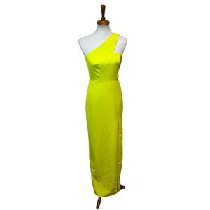 Aidan by Aidan Mattox Asymmetric High Slit Evening Gown Lime Green Size 4